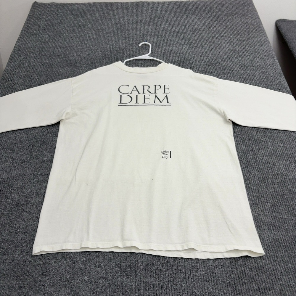 Vintage HL Miller Shirt Mens XXL White Cotton Carpe Diem Graphic Long Sleeve